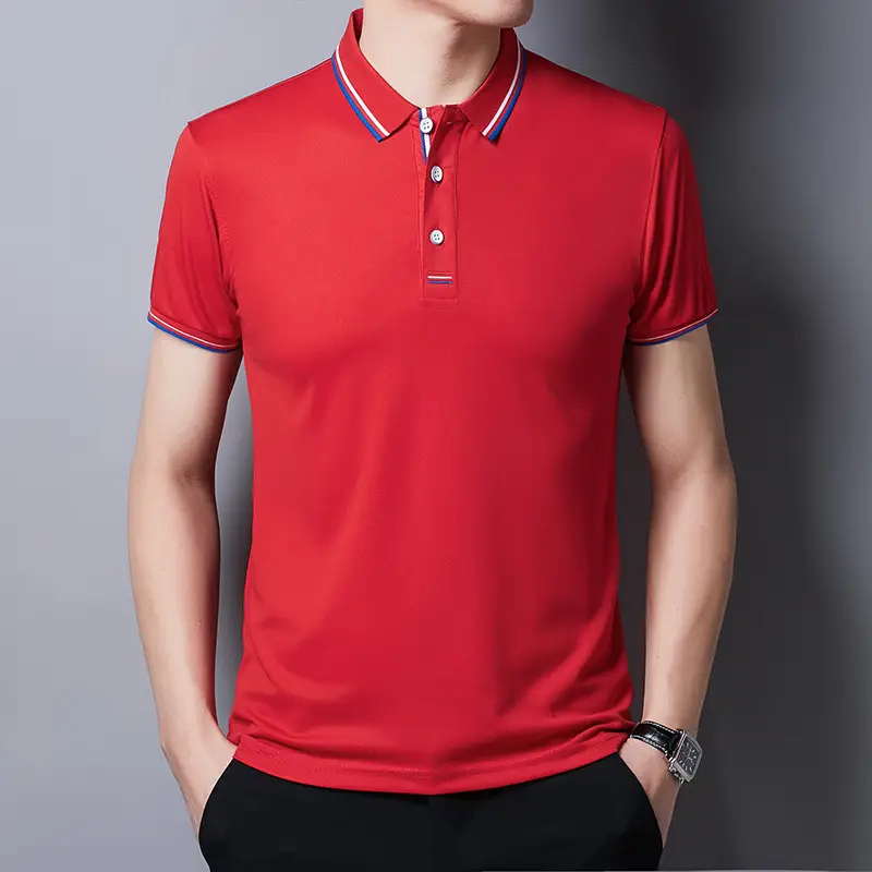 Men White Polo T-Shirt Short Sleeve Casual Business
