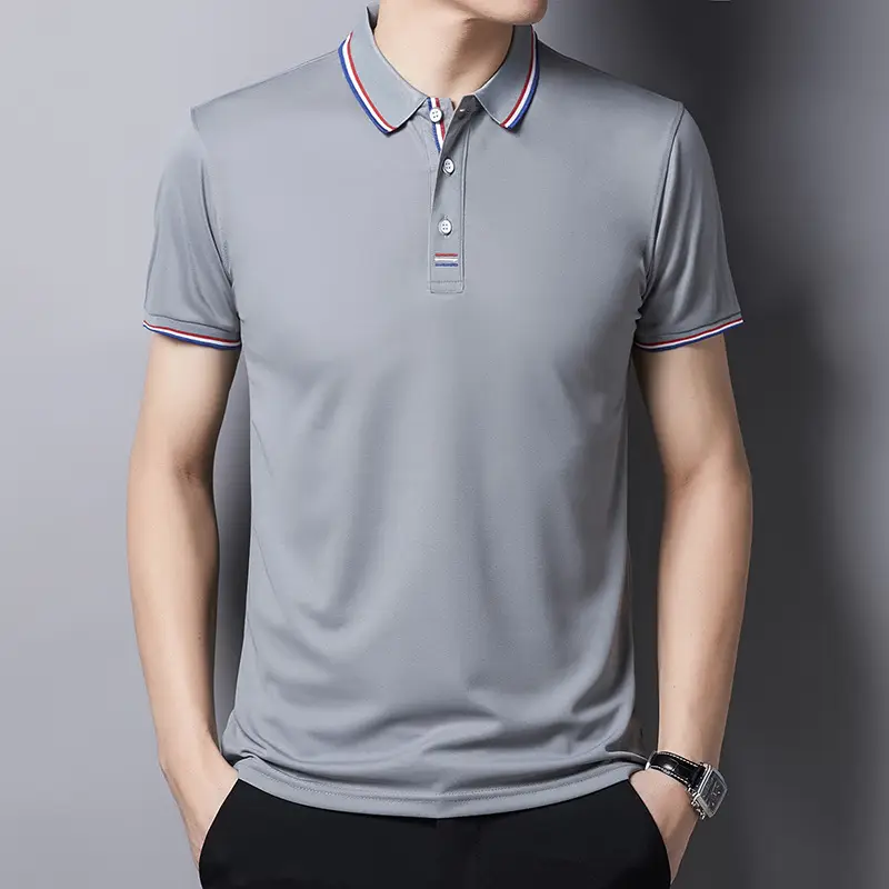 Men White Polo T-Shirt Short Sleeve Casual Business
