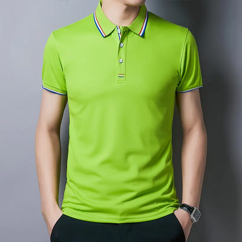 Men White Polo T-Shirt Short Sleeve Casual Business