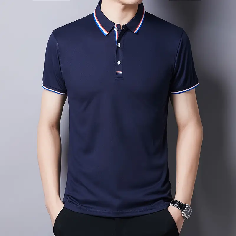 Men White Polo T-Shirt Short Sleeve Casual Business