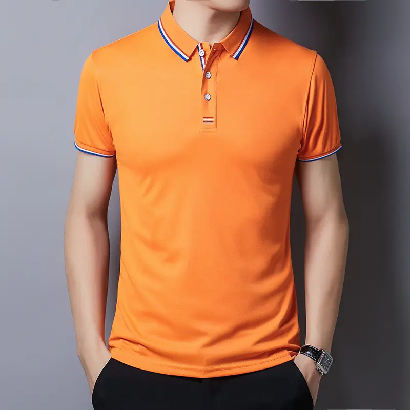 Men White Polo T-Shirt Short Sleeve Casual Business