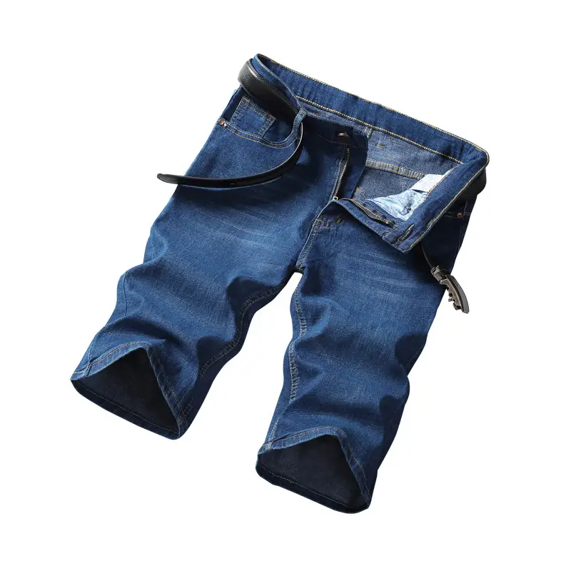 Men Slim Stretch Denim Mid Capri Shorts Blue - Image 6