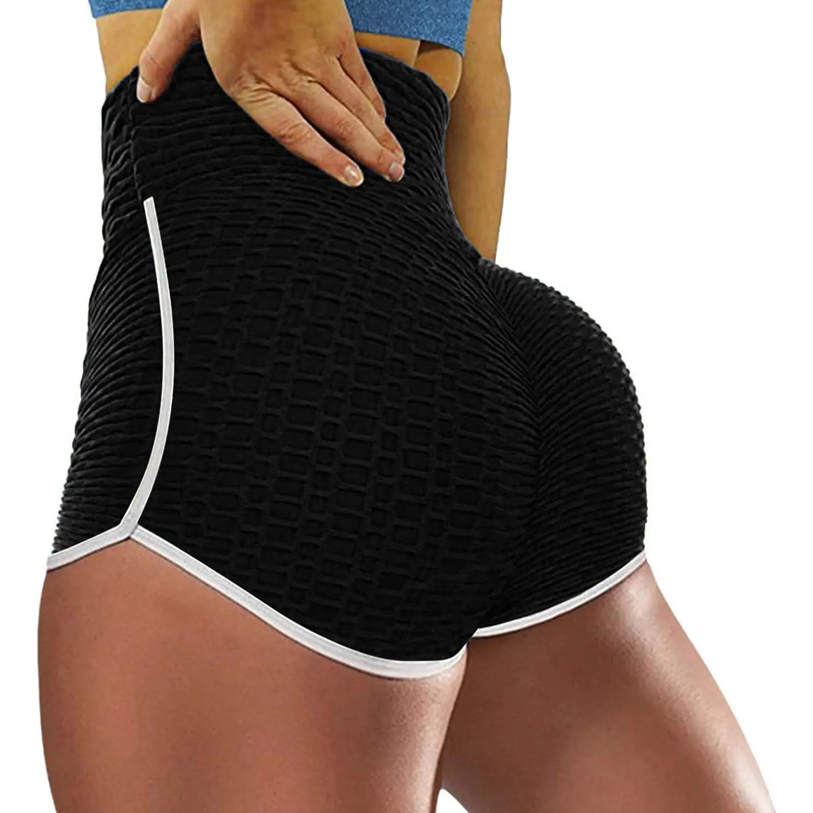 Blue High Waist Hip Yoga Shorts Large - Image 7
