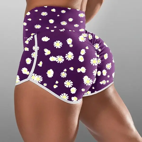 Blue High Waist Hip Yoga Shorts Large - Image 8