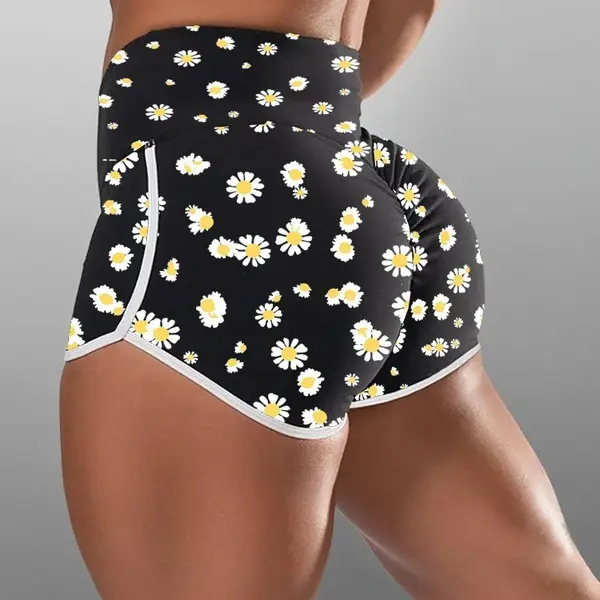 Blue High Waist Hip Yoga Shorts Large - Image 9
