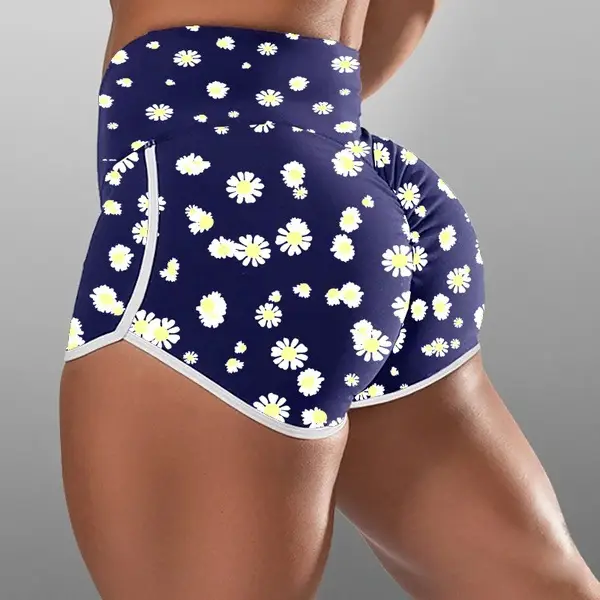 Blue High Waist Hip Yoga Shorts Large - Image 10
