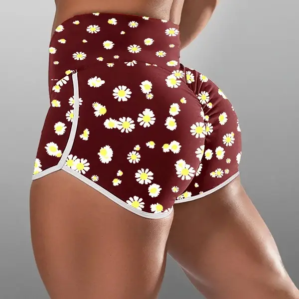 Blue High Waist Hip Yoga Shorts Large - Image 11