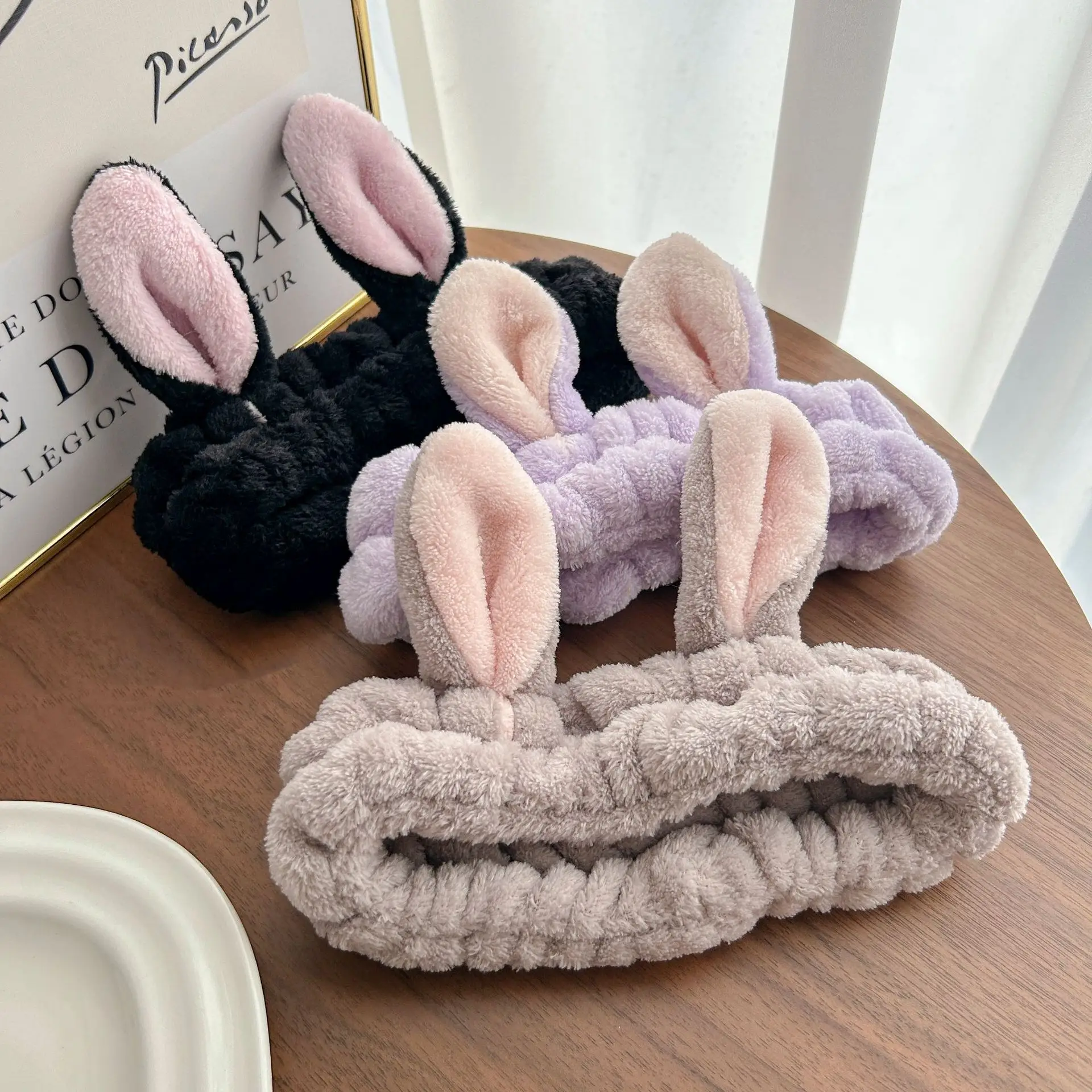 White Rabbit Ear Headband with Pink Faux Fur Trim for Women — feature 5