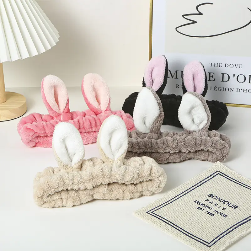 White Rabbit Ear Headband with Pink Faux Fur Trim for Women — feature 7