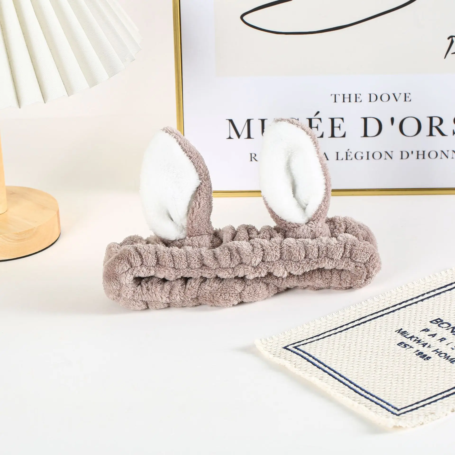 White Rabbit Ear Headband with Pink Faux Fur Trim for Women — feature 10
