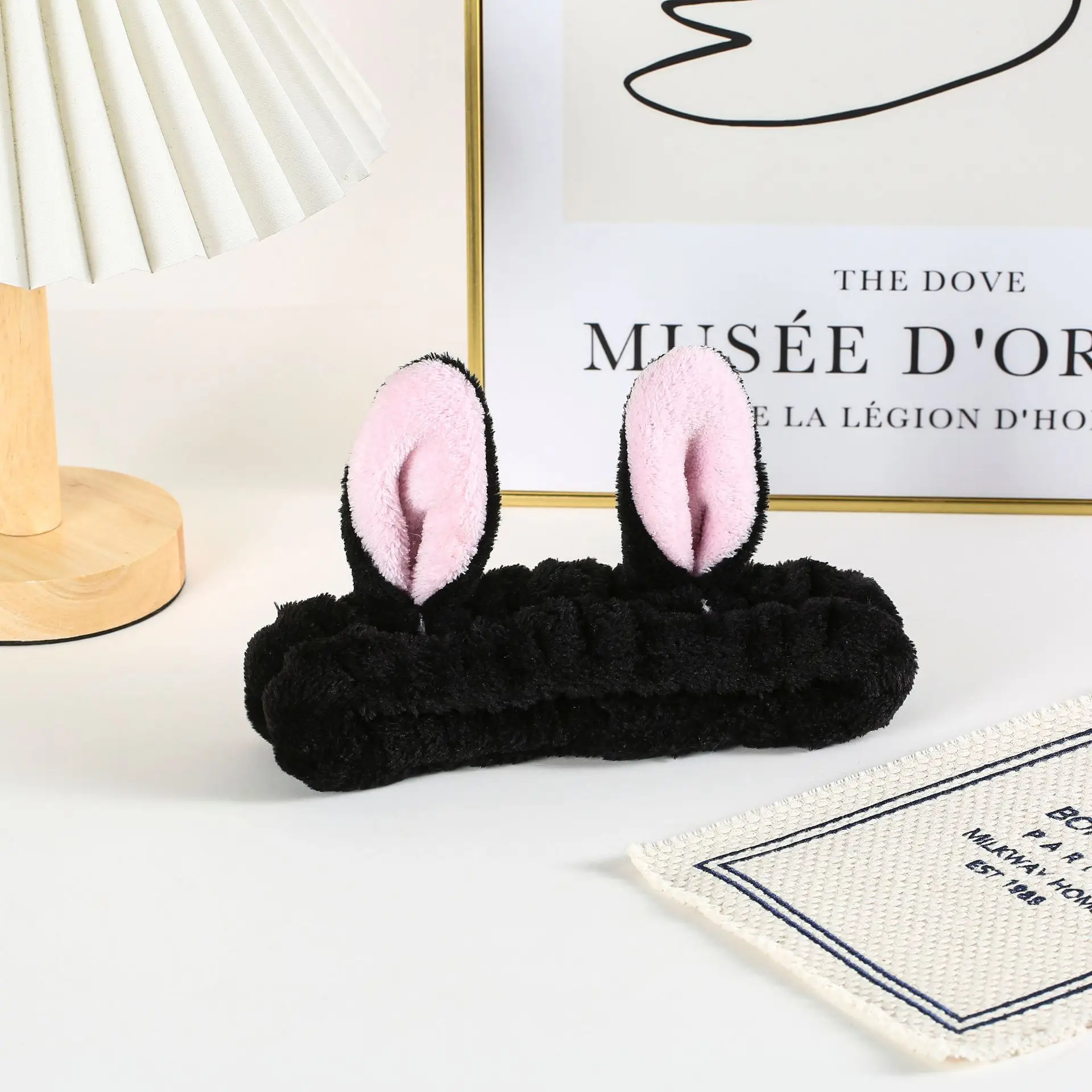 White Rabbit Ear Headband with Pink Faux Fur Trim for Women — feature 11