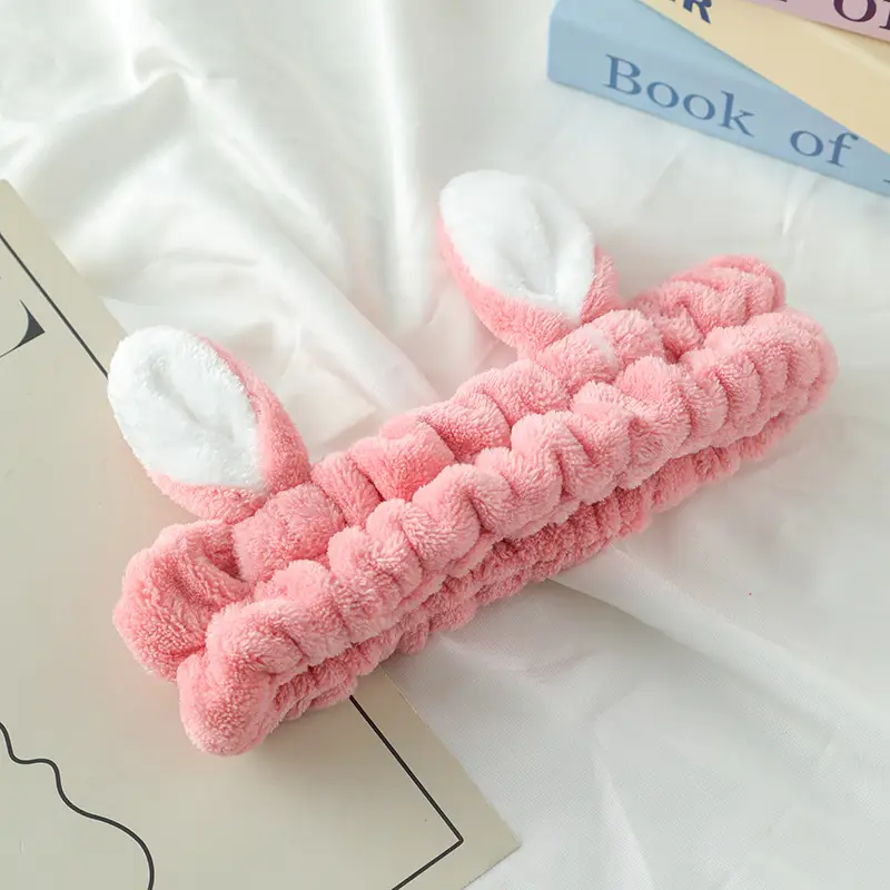 White Rabbit Ear Headband with Pink Faux Fur Trim for Women - Image 11