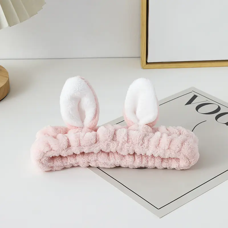 White Rabbit Ear Headband with Pink Faux Fur Trim for Women — feature 16