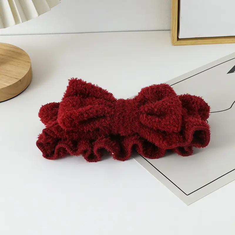 10# coral fleece bow hair band wine red