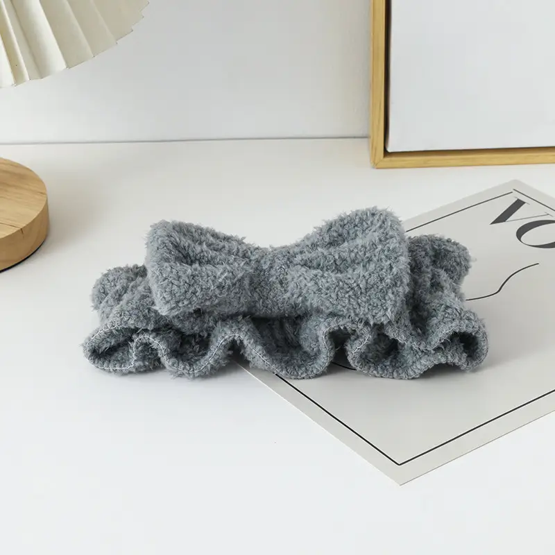 10# coral fleece bow hair band gray