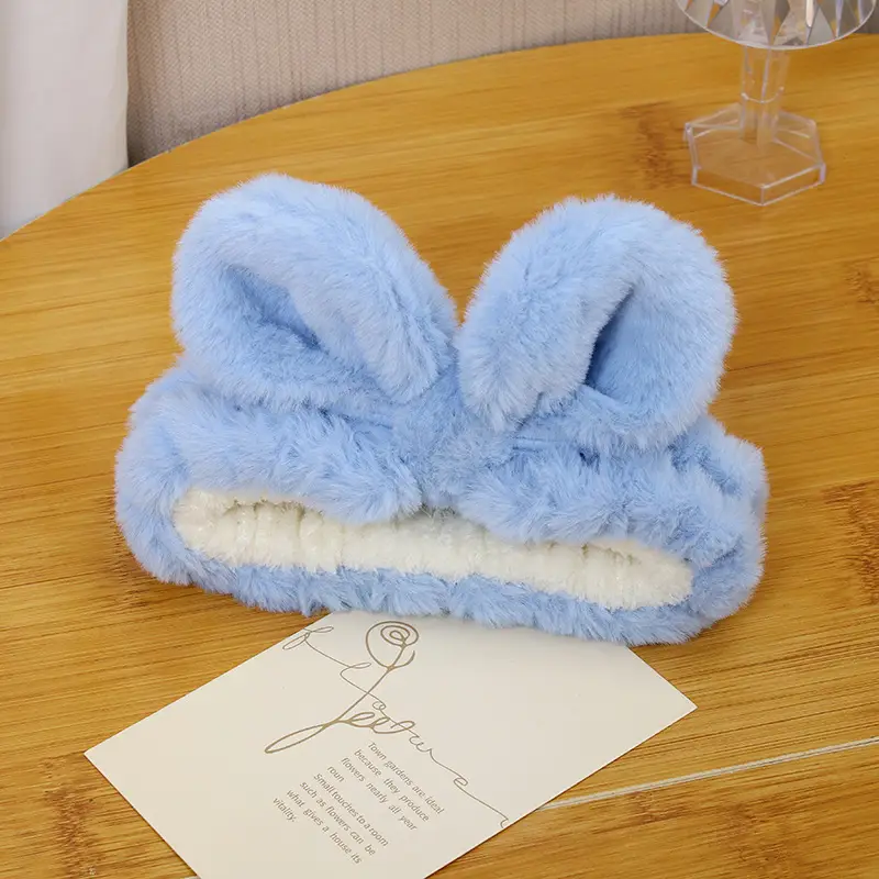 White Rabbit Ear Headband with Pink Faux Fur Trim for Women - Image 53