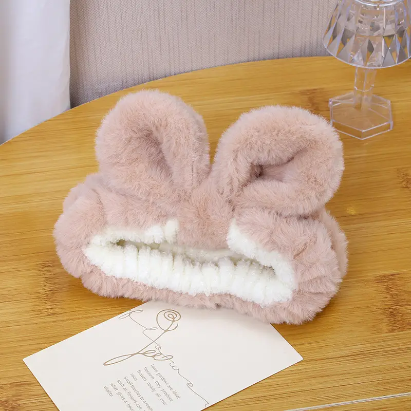 White Rabbit Ear Headband with Pink Faux Fur Trim for Women - Image 54