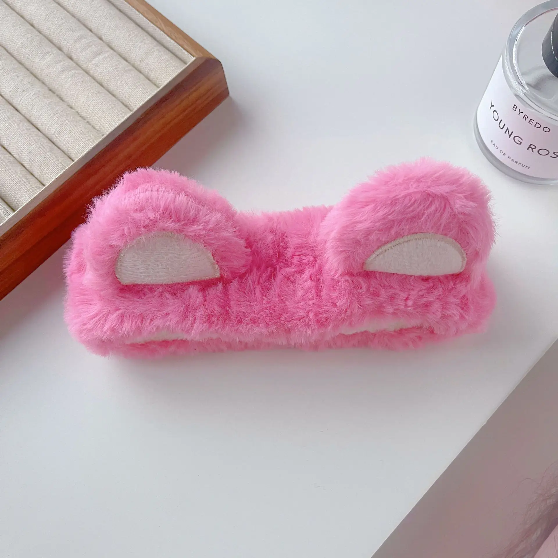 White Rabbit Ear Headband with Pink Faux Fur Trim for Women - Image 56