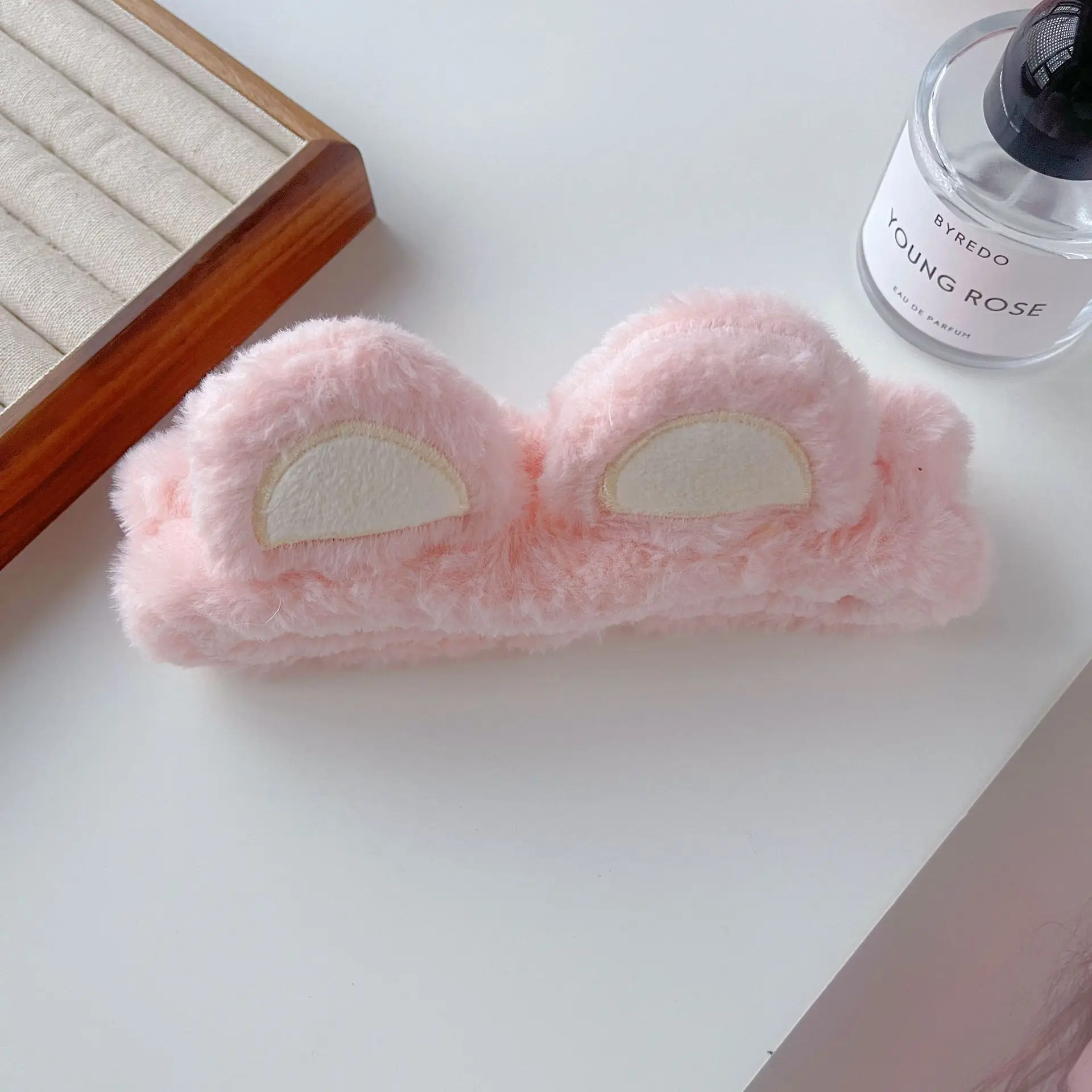 White Rabbit Ear Headband with Pink Faux Fur Trim for Women - Image 57