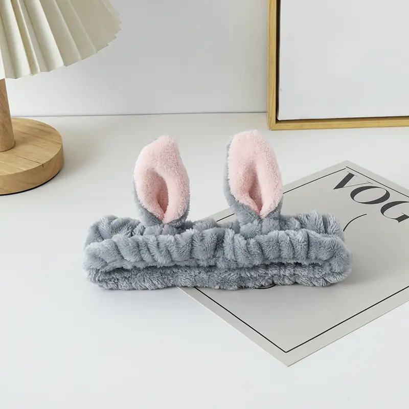 White Rabbit Ear Headband with Pink Faux Fur Trim for Women — feature 13