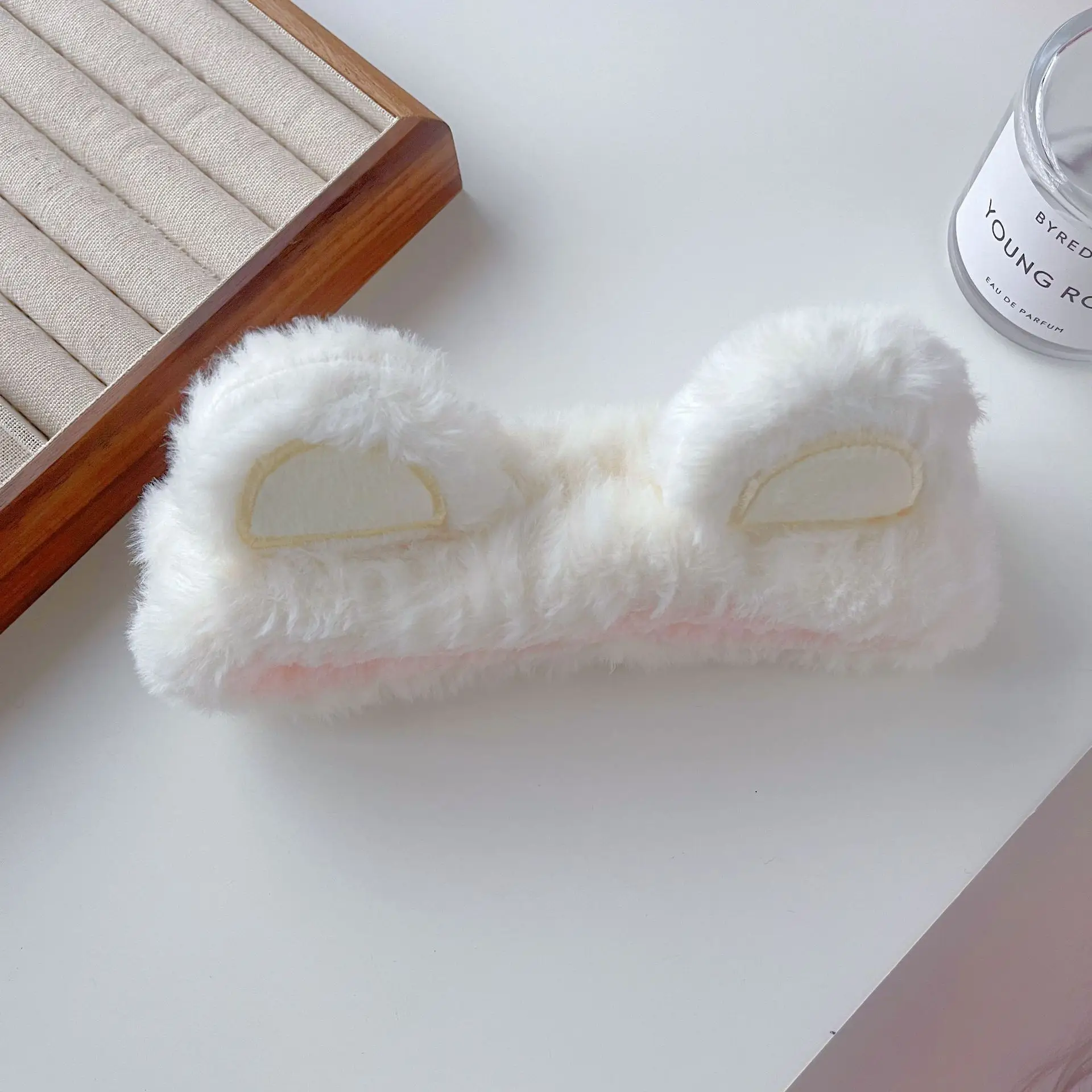 White Rabbit Ear Headband with Pink Faux Fur Trim for Women - Image 58