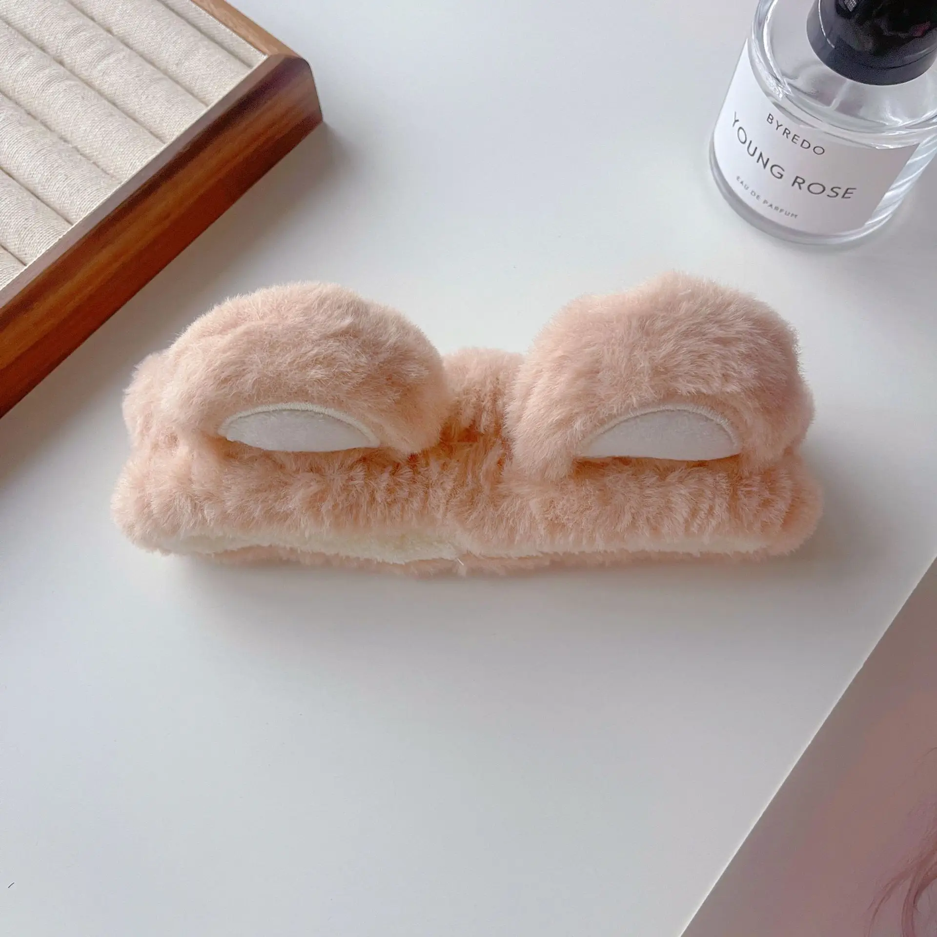 White Rabbit Ear Headband with Pink Faux Fur Trim for Women - Image 59