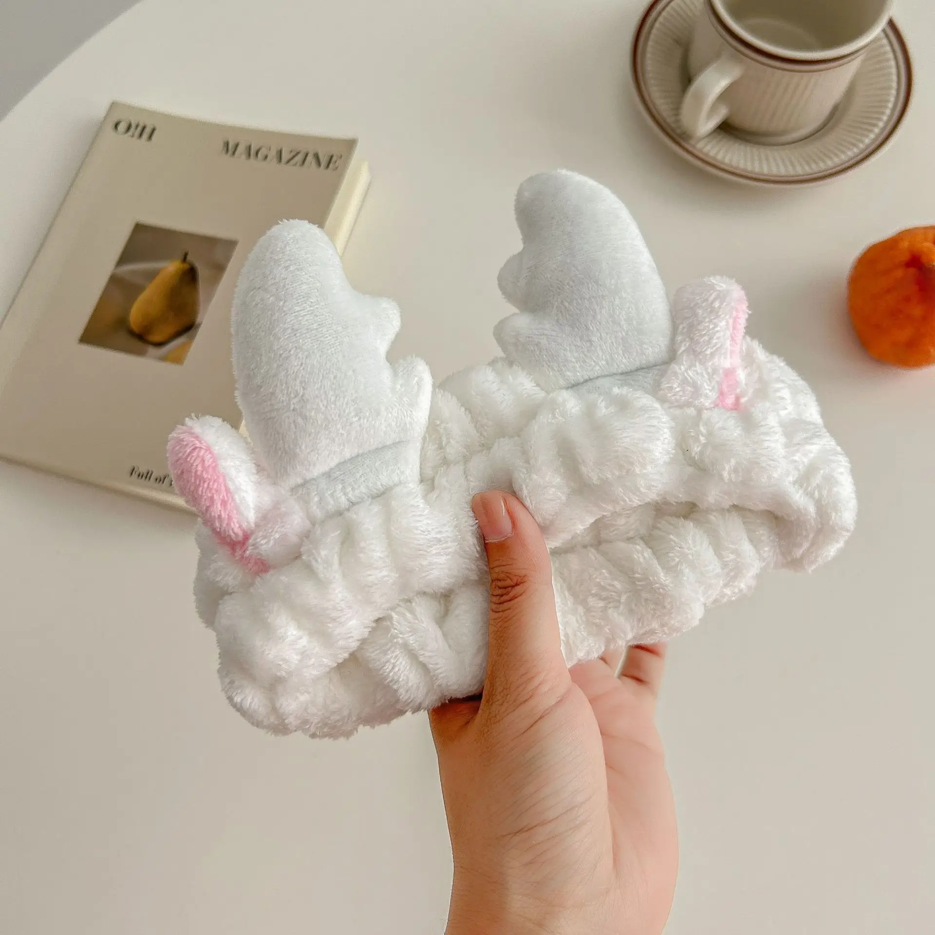 White Rabbit Ear Headband with Pink Faux Fur Trim for Women - Image 23