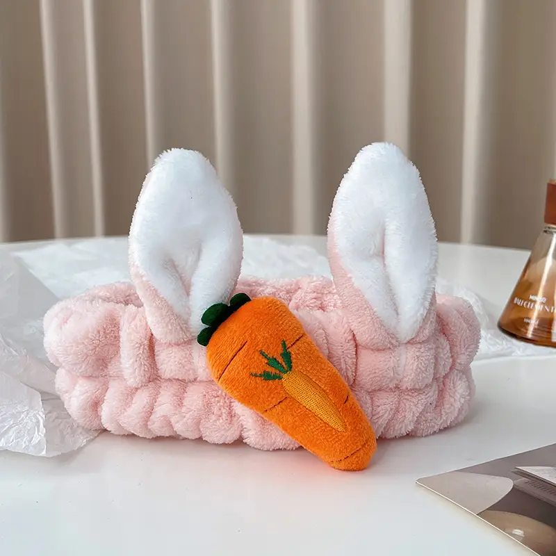 White Rabbit Ear Headband with Pink Faux Fur Trim for Women - Image 45