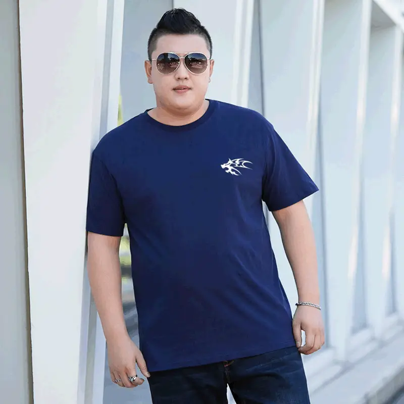 Summer Cotton Star Wolf Head T-Shirt Plus Size Navy - Image 4