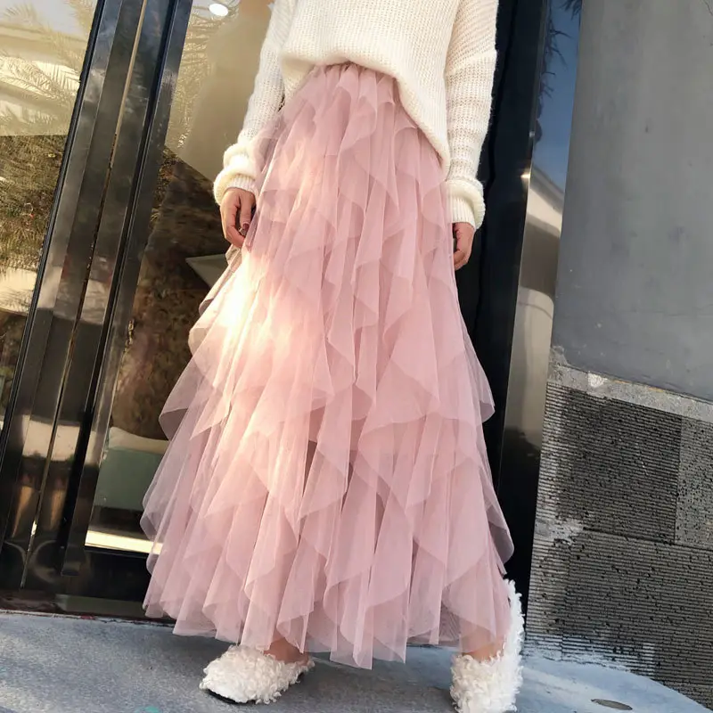 Women's Pink Tiered Mesh Skirt Spring Summer - Image 8