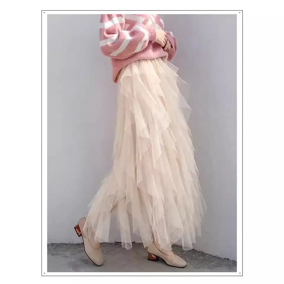 Women's Pink Tiered Mesh Skirt Spring Summer - Image 9