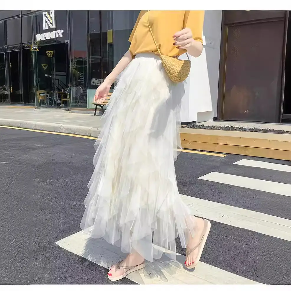 Women's Pink Tiered Mesh Skirt Spring Summer - Image 10