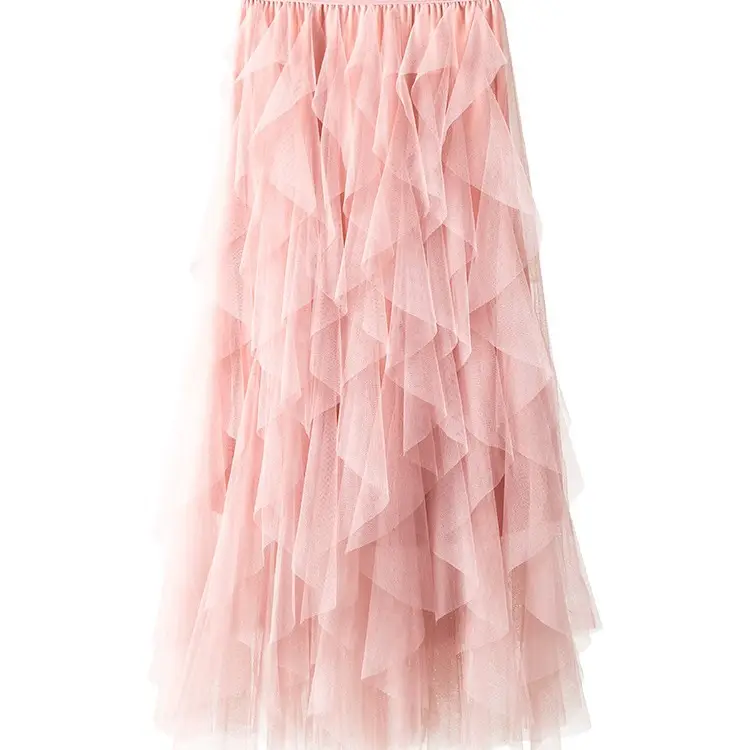 Women's Pink Tiered Mesh Skirt Spring Summer - Image 11