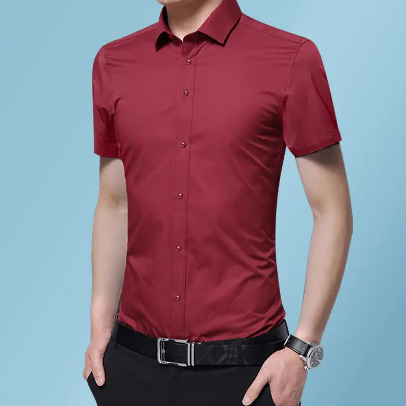 Men Navy Blue Slim Fit Short Sleeve Shirt 8XL