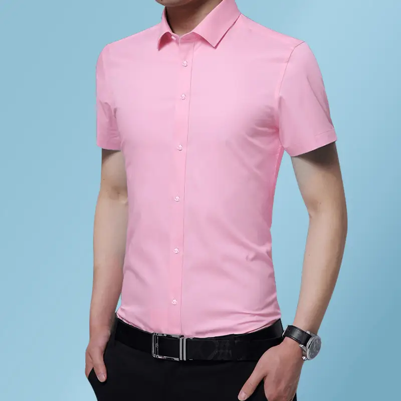Men Navy Blue Slim Fit Short Sleeve Shirt 8XL