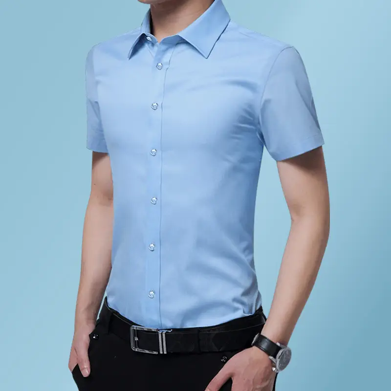 Men Navy Blue Slim Fit Short Sleeve Shirt 8XL