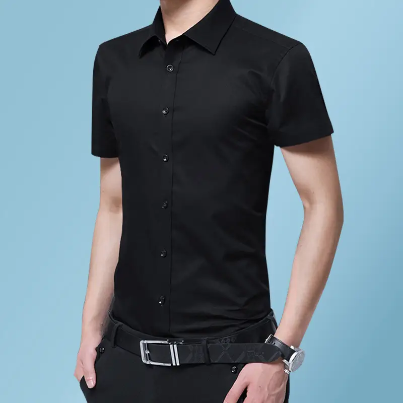 Men Navy Blue Slim Fit Short Sleeve Shirt 8XL