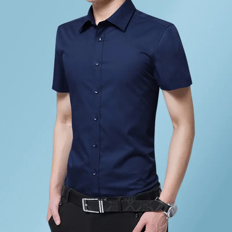 Men Navy Blue Slim Fit Short Sleeve Shirt 8XL