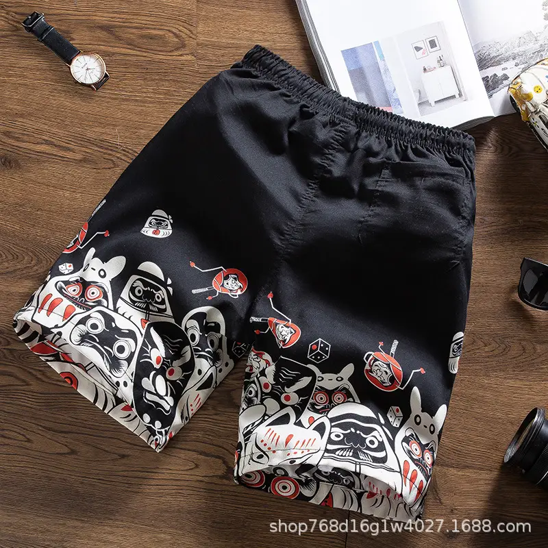 Men Printed Tropical Beach Shorts Blue Orange - Image 2