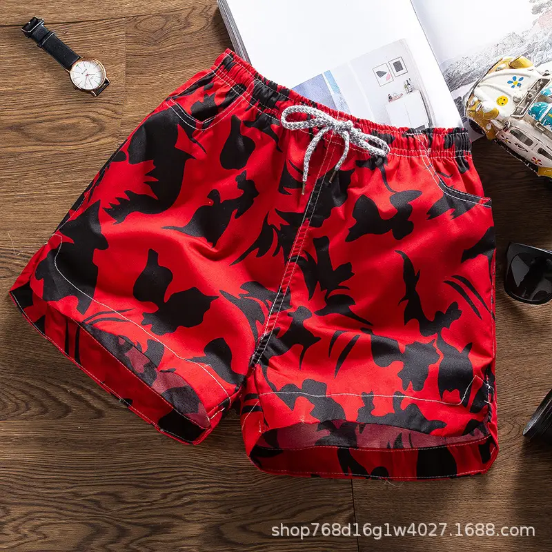 Men Printed Tropical Beach Shorts Blue Orange - Image 21
