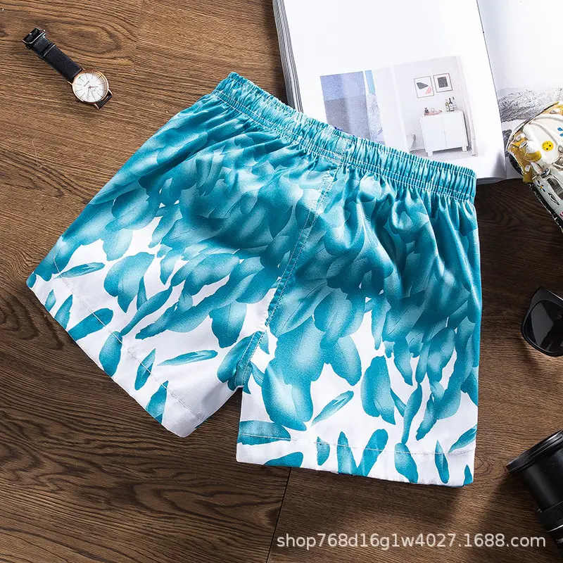 Men Printed Tropical Beach Shorts Blue Orange - Image 24