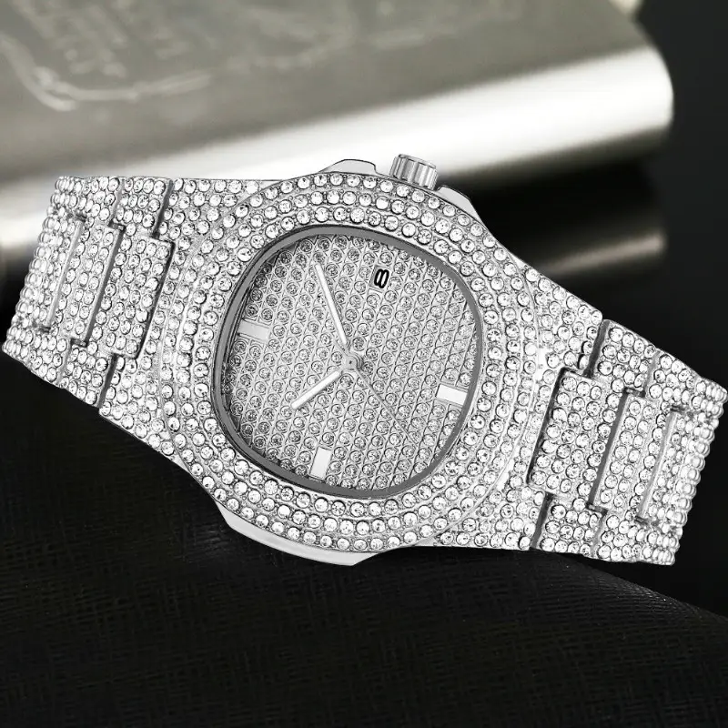 hiphop Super Cool Hip Hop Diamond Watch Rap Men's Quartz Strap Calendar Gypsophila Steel Strap Full Diamond Watch Wholesale - Image 5