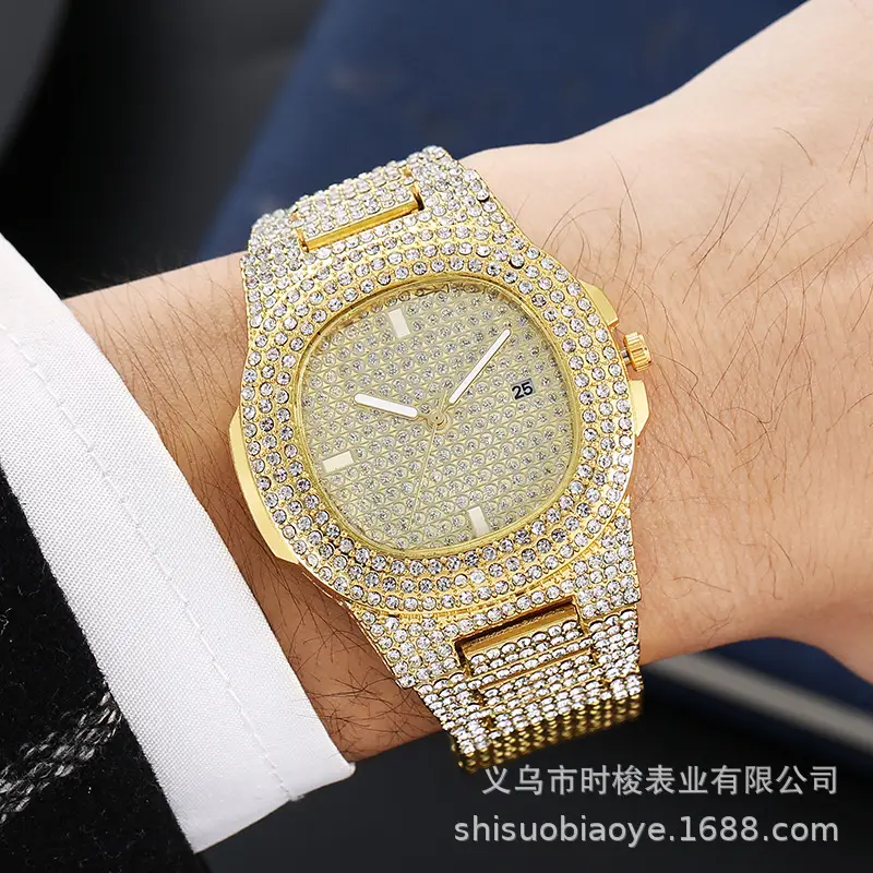 hiphop Super Cool Hip Hop Diamond Watch Rap Men's Quartz Strap Calendar Gypsophila Steel Strap Full Diamond Watch Wholesale - Image 6