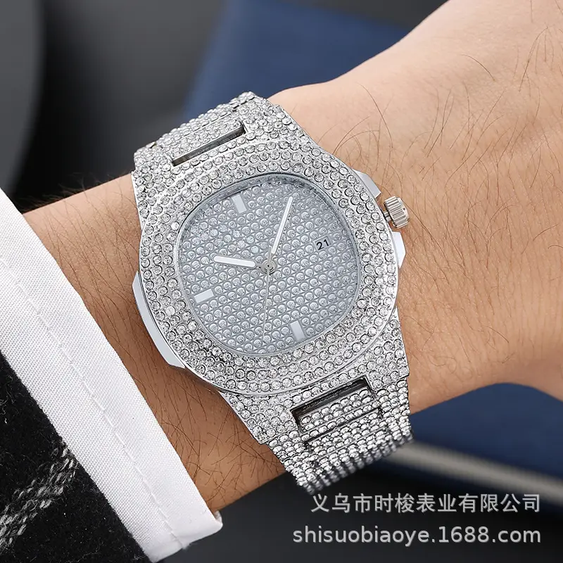 hiphop Super Cool Hip Hop Diamond Watch Rap Men's Quartz Strap Calendar Gypsophila Steel Strap Full Diamond Watch Wholesale - Image 7