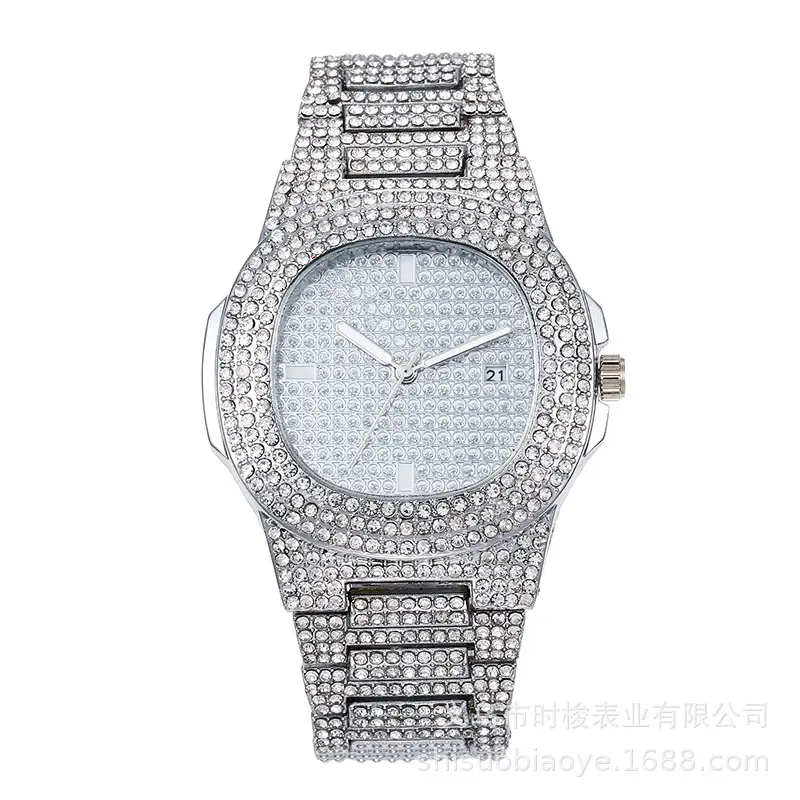 hiphop Super Cool Hip Hop Diamond Watch Rap Men's Quartz Strap Calendar Gypsophila Steel Strap Full Diamond Watch Wholesale - Image 9