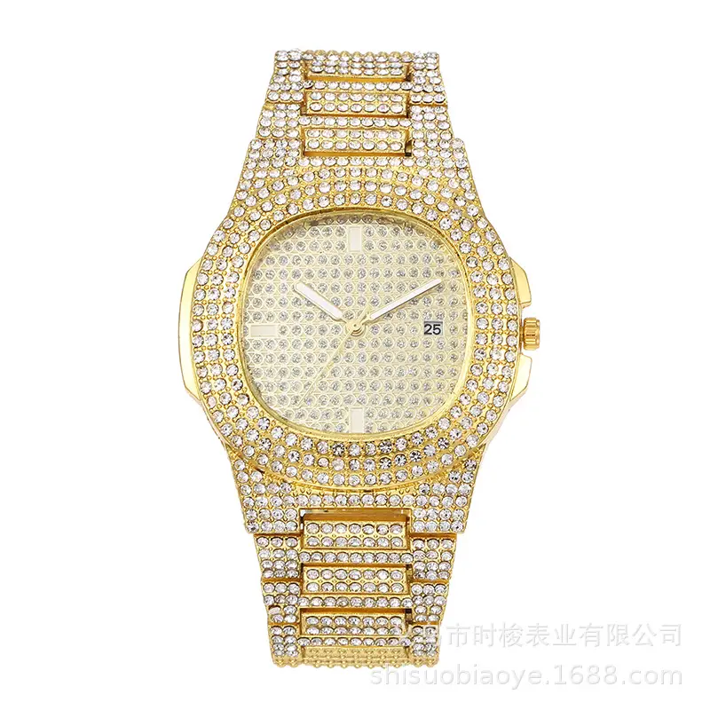 hiphop Super Cool Hip Hop Diamond Watch Rap Men's Quartz Strap Calendar Gypsophila Steel Strap Full Diamond Watch Wholesale - Image 2