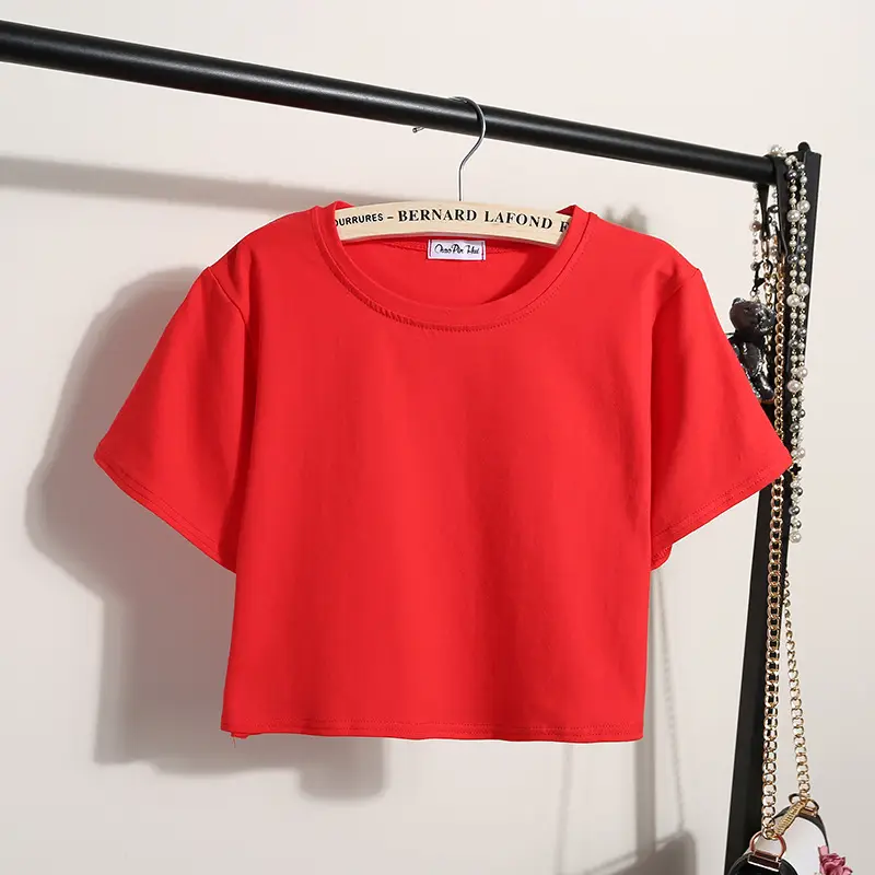 Red Navel-Exposed Women's T-Shirt Small
