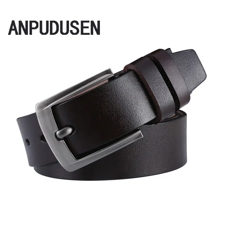 Men's Black Genuine Leather Pin Buckle Belt