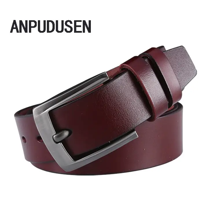 Men's Black Genuine Leather Pin Buckle Belt