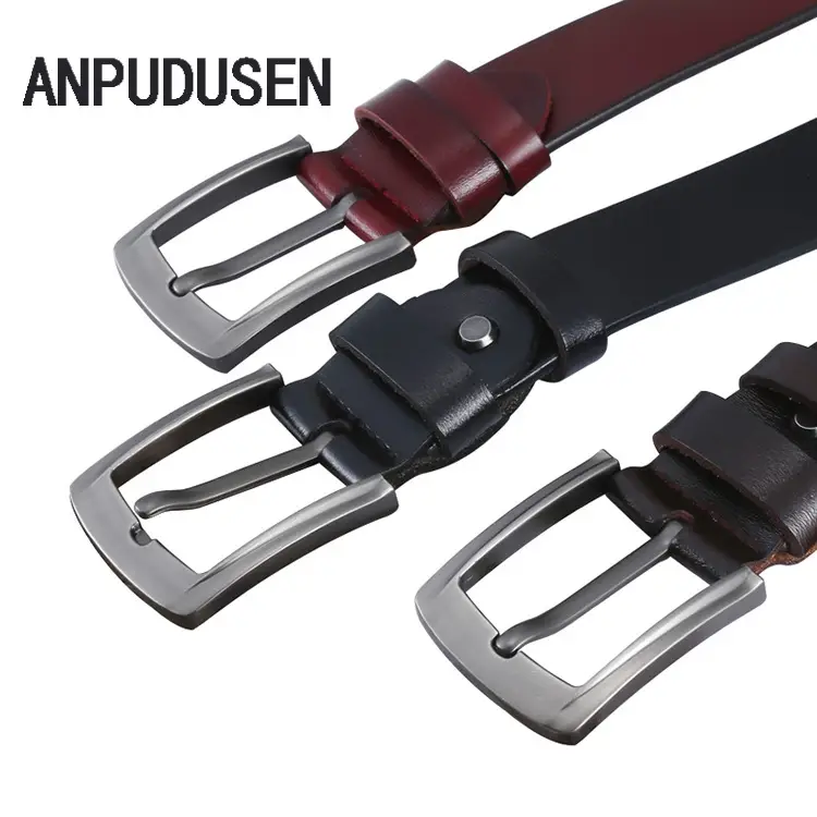 Men's Black Genuine Leather Pin Buckle Belt